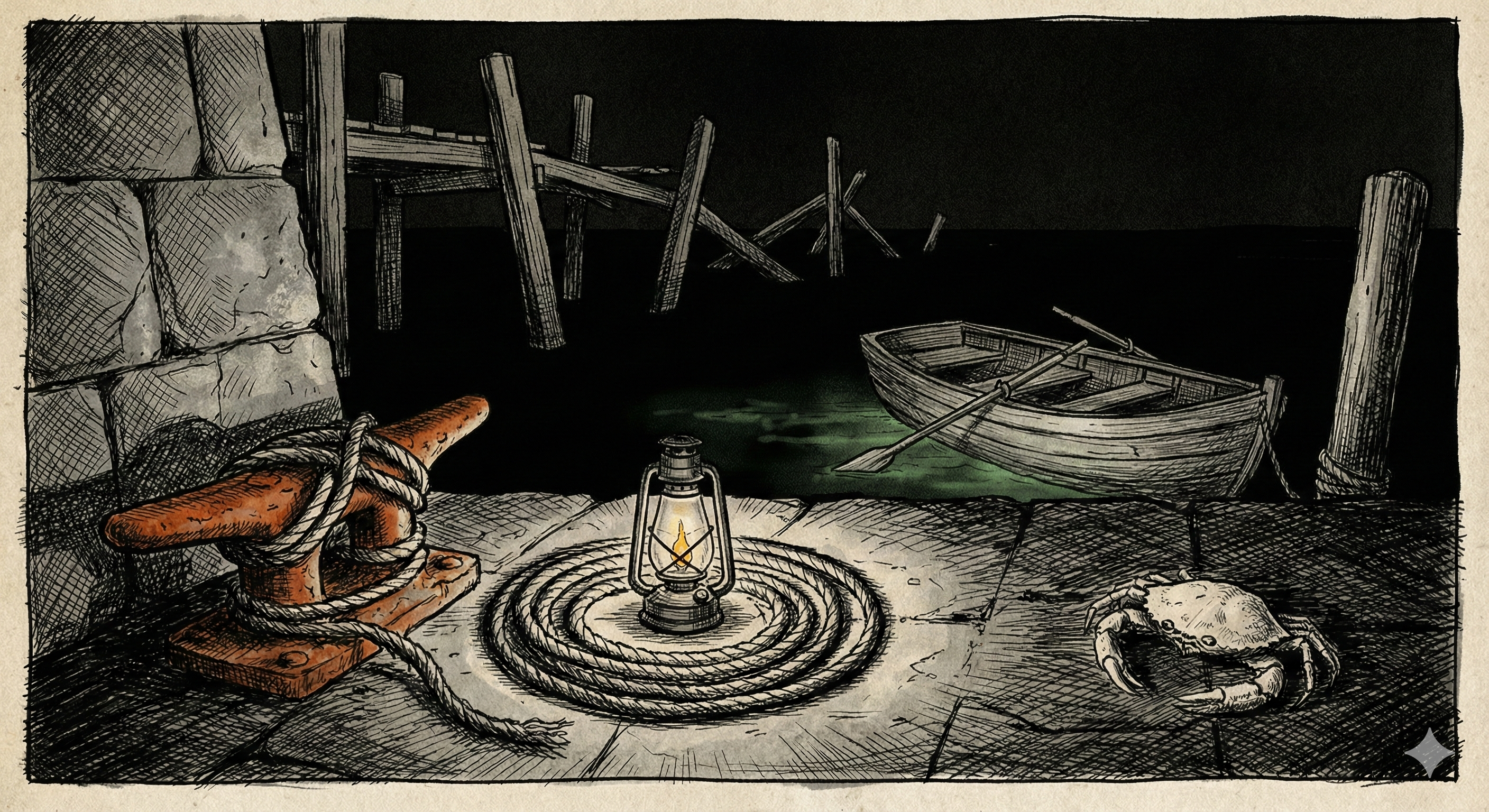 Ferryman's Dock on the Dead River at night